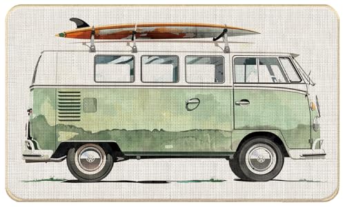QGFM Beach Door Mat - Surfing Van Coastal Mat, Room Decor Aesthetic, Nautical & Beach House Decor, 17x30 Inch
