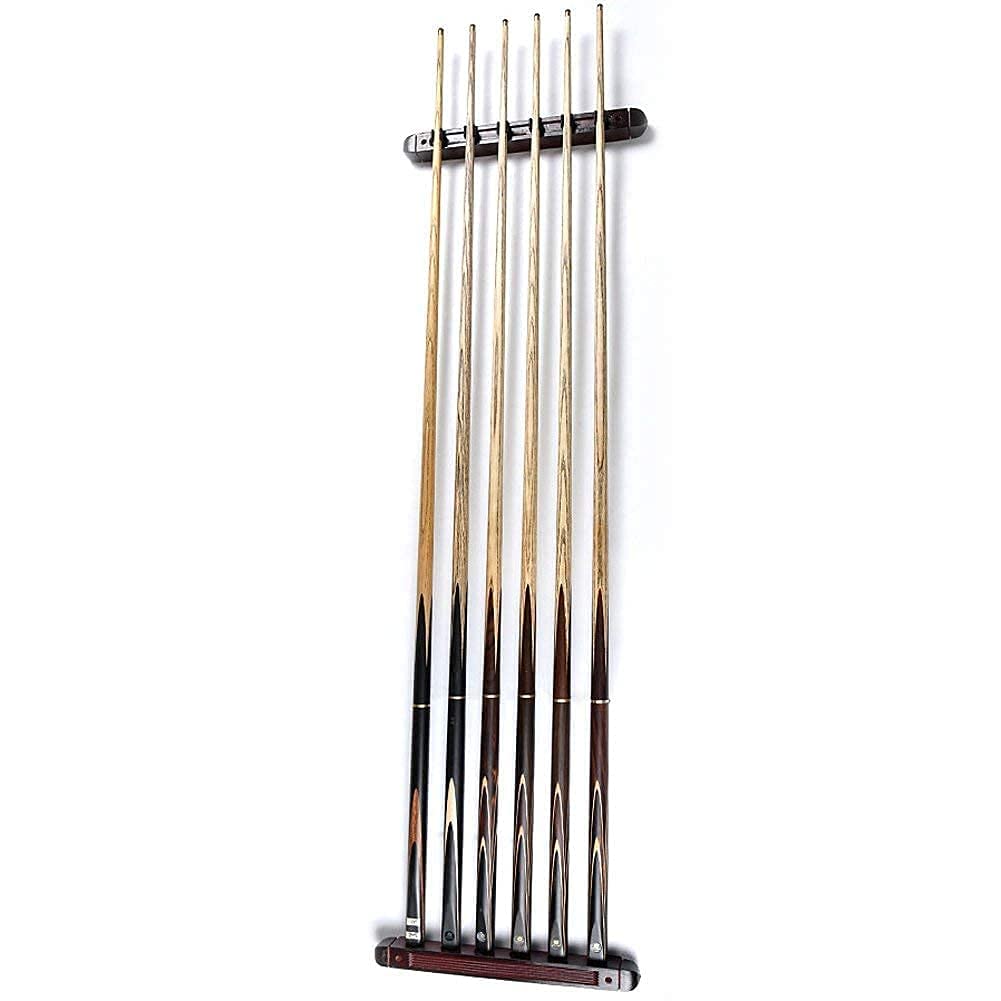 PLAY CITY Wooden cue rack Wall holder Pool Snooker Billiard with 6 clips and accessories