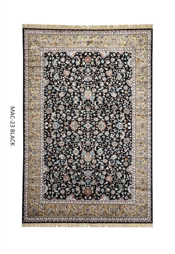 Image of Handmade Pure Silk Carpet 2 x 4 Feet Designer Oriental Silk Rug, Luxury 100% Silk Area Rug Perfect for Living Room, Bedroom & Home Decoration (MAC-23 Black)