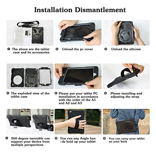 Braecn Ipad Mini 1 2 3 Case, Ipad Mini Case Hybrid Full Body 3 Layer Armor Protective Shockproof Ipad Case Cover With Hand Grip/A Shoulder Strap/Rotating Kickstand For Apple Ipad Mini Case For Kids #TOP6