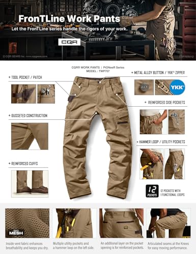 Image of CQR Men's Quick Dry Work Pants, Water Resistant Outdoor Tactical Pants, Lightweight Stretch Cargo Hiking Pants