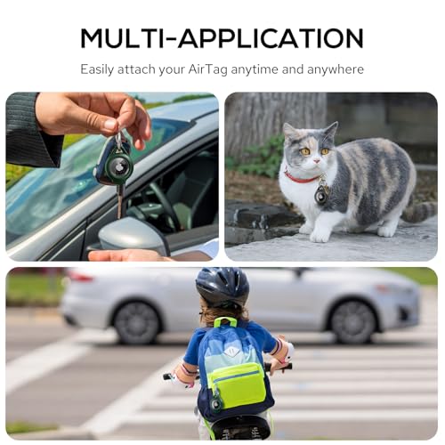 Waterproof Airtag Holder - 4 Pack Airtag 2nd & 1st Keychain Holder Compatible with Apple AirTags, Ultra Durable Anti-Scratches Protective Case with Keyring for Luggage, Backpack, Pet, Bag, Black/Green — view 6