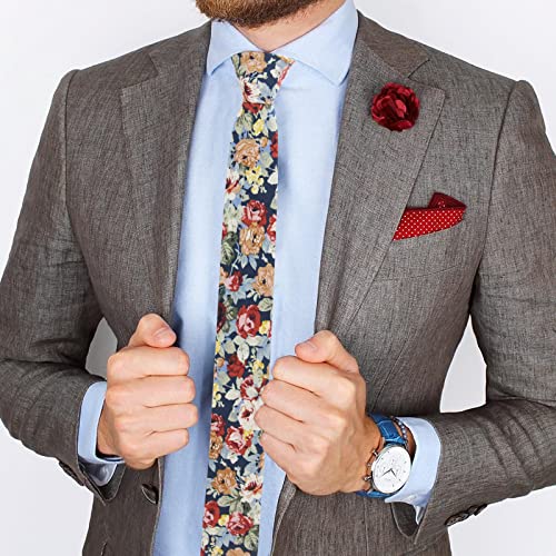 Image of Mantieqingway Floral Ties for Men Skinny Cotton Tie Flower Necktie