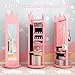 Costzon Kids Jewelry Armoire, 360° Swivel Jewelry Cabinet with Full Length Mirror & Garment Rack, Kids Vanity Dress Up Mirror with Jewelry Storage, 44” Standing Jewelry Organizer for Girls (Pink)