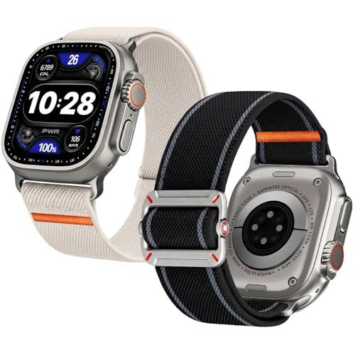 Image of Fullmosa 2-Pack Nylon Strap for Apple Watch 49(Ultra3 /2 /1) 46 45 44 42mm | Adjustable Breathable Stretch Sport Bands for iWatch SE3 /2 /1 Series 11 /10 /9 /8 /7 /6 /5 /4 /3 /2 /1, Suitable for Men Women