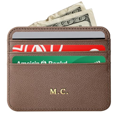 CUSTPERS Custom Wallet for Women, Custom Gold or Silver Initials Double-sided Credit Card Holder Woven Wallet, PU Leather Credit Card Holder Card Protector, Gift for Men or Women (Pebble Brown)2