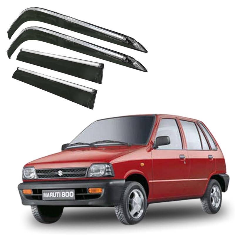 Image of CAR SAAZ Side Door Visors for CAR 800 (Set of 4Pcs)|Chrome Lined Rain Guards, Polycarbonate, Smoke Finish