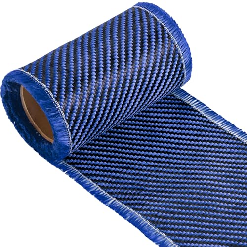 Image of Jecery 9.84 ft x 3.94 inch Carbon Fiber Fabric Roll Pure Fabric Carbon Fiber Sheet 2 x 2 Twill Weave 3k /220g for Cars for Structural Reinforcement on Concrete Walls, Basements, Boats(Blue)