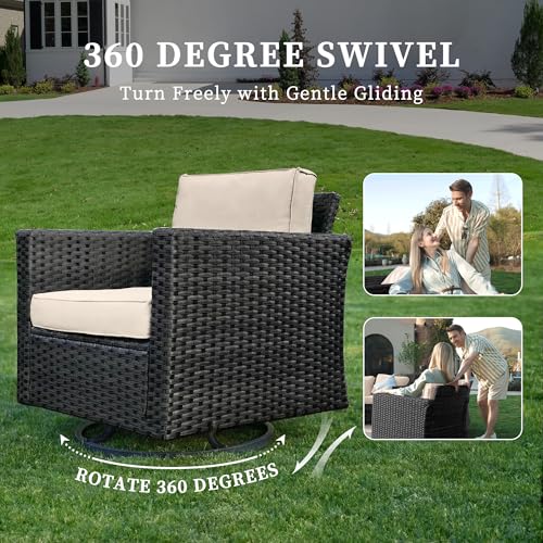 Image of UDPATIO Patio Furniture Set with Fire Pit Table, Rocking Swivel Chairs, 5 Pieces Outdoor Furniture Sets, All-Weather Wicker Outdoor Sectional Sofa with Waterproof Cover, 4'' Thickened Cushion, Khak