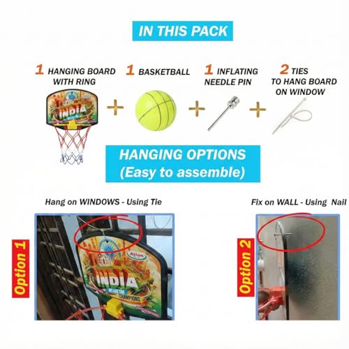 Image of Asian Portable Plastic Basketball with Hoop for Kids Multicolor (India Theme)