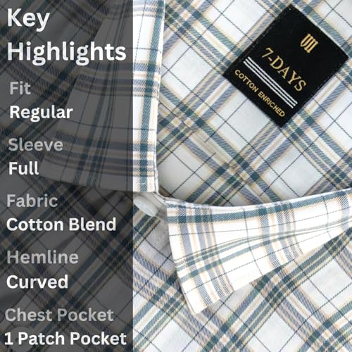 Image of 7-DAYS Men's Premium Checks Formal Shirt - Cotton Rich, Regular Fit, Full Sleeve, with Pocket, Wrinkle Resistant - Stylish Office & Everyday Wear.