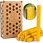 Beeswax Candle Set Taper FLAPINKO Handmade, 10 pcs | 100% Pure,Organic,Natural, Cotton Wick | Honeycomb Texture | Real Bees Wax Candles Gift Set with Wooden Box | Premium,Dinner,Bistro