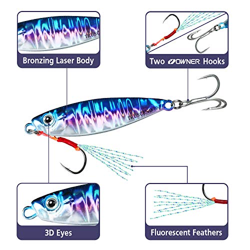 TRUSCEND Metal Fishing Jigs 10g-200g with Flat BKK Hooks, Slow/Fast Pitch Jigging Spoon Lure, Flat Fall/Vertical Sea jig - Image 2