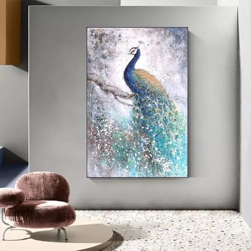 Peinture artistique sur toile de paon bleu vintage pour décoration murale