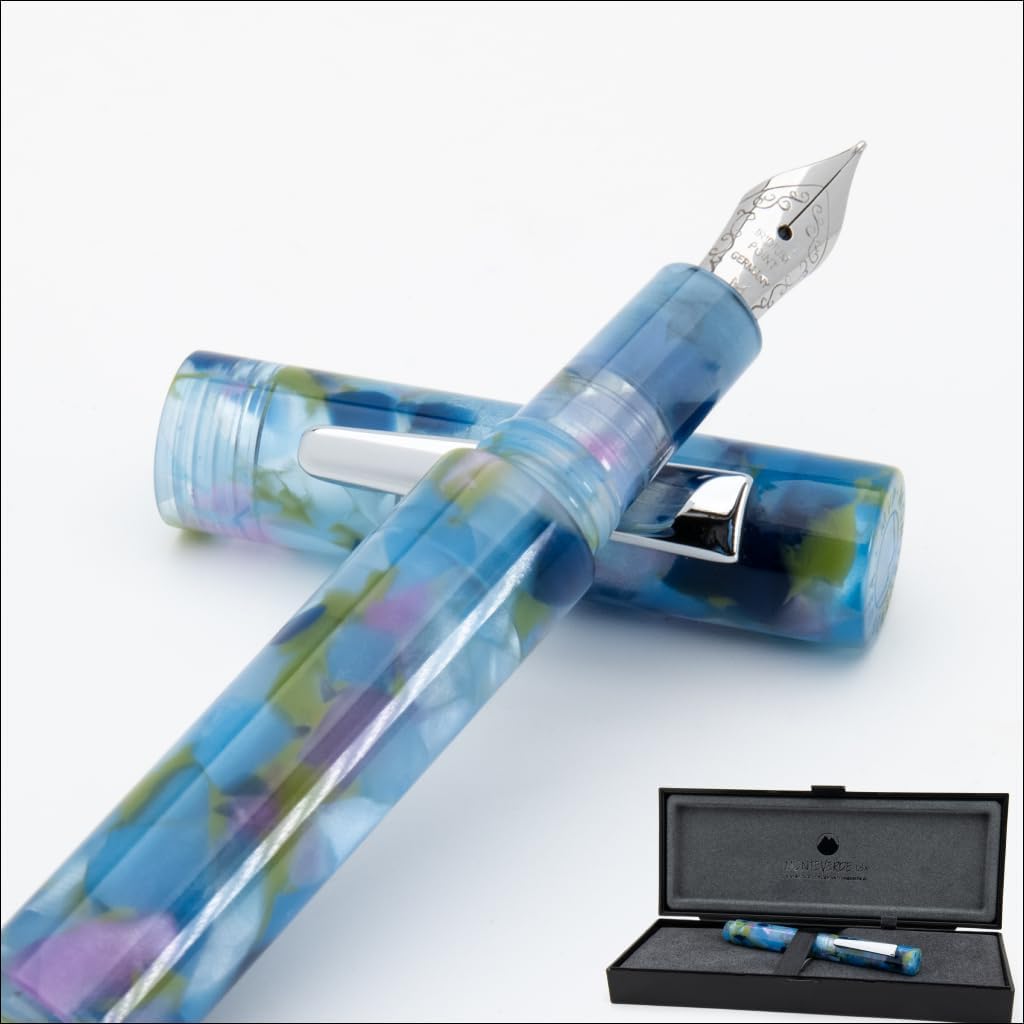 Monteverde MVP Fountain Pen Blue Squares - Extra Fine Nib - Compact & Versatile Mini Pocket Pen - JoWo German-Made Nib - Cartridge & Eyedropper Fill