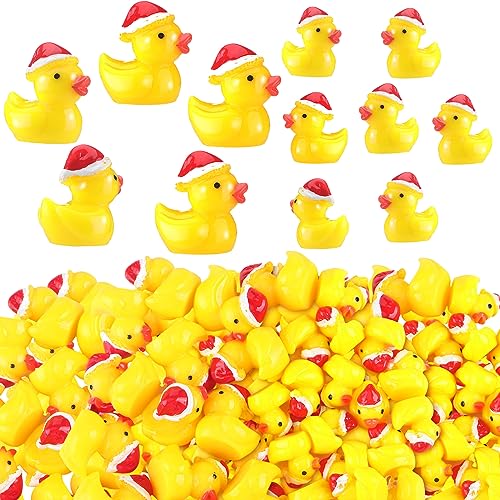 100 mini canards de Noël en résine avec chapeaux pour micro paysage