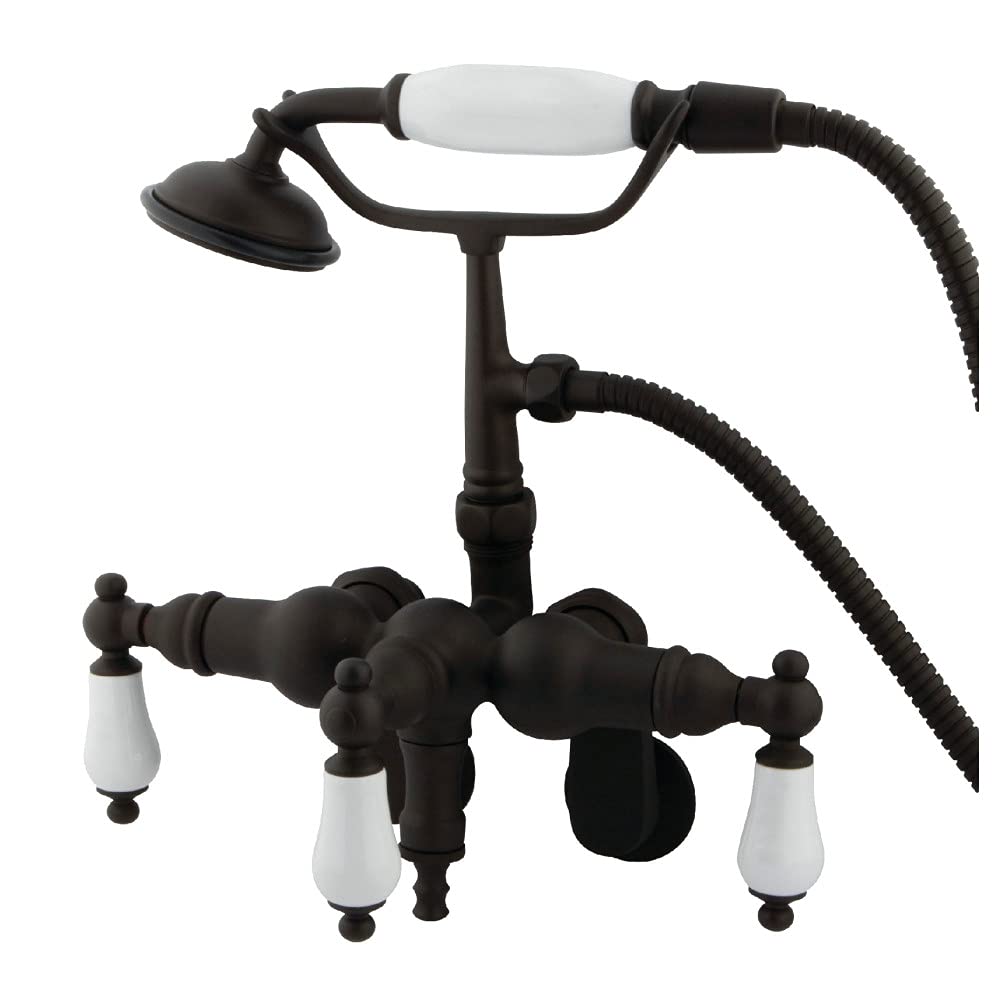 Kingston Brass CC421T5 - Llenadora de bañera con ducha de mano y brazo angular de pared, mango de porcelana y bronce aceitado