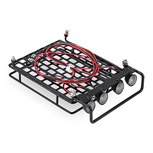 Preisvergleich Produktbild Dilwe RC Auto-Dachgepäckträger, großes Dachgepäckträger-Gepäckträger mit 4 runden LED-Leuchten für Axial SCX10 1 / 10 Remote Crawler Car( 4 Weiß)