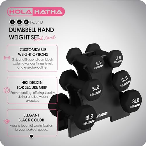 HolaHatha Neoprene Dumbbell Weights Set with Rack, 32 Lbs, Black - image 2