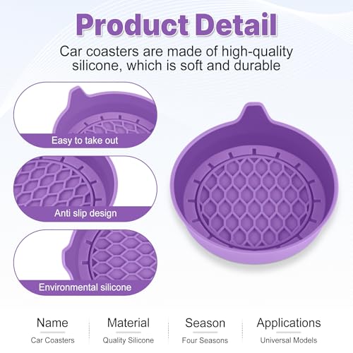 Image of SINGARO Car Cup Holder Coaster, Silicone Cup Holder Insert, Universal Non-Slip Cup Holders, Car Accessories Interior for Women and Man 4 Pack Light Purple