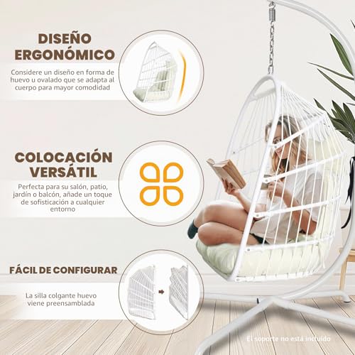 Silla hamaca de ratán con kit de acero inoxidable y cojín premium UV 7