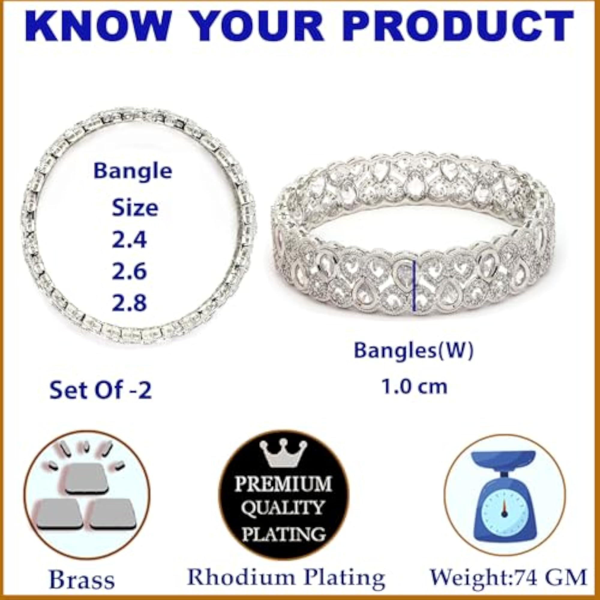 Rhodium Plated Silver Toned Teardrop Shaped Diamond Bangles Set
