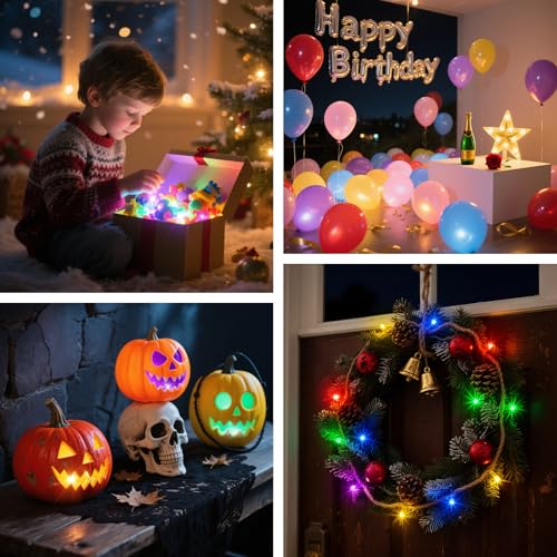 Ewikin LED Ballons Lichter mit Haken, 30x Mini LED Lichter für Lampions, Bunt Lichtkugel für Papierlaternen, Weihnachten, Hochzeit, Geburtstag, Party Deko