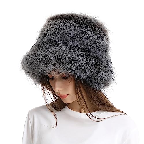 Elegant Faux Fur Fluffy Winter Hat for Women Warm Insulated Headwear Cold Weather Outdoor Oversized Full Face Framing3
