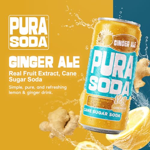 Image of PuraSoda Ginger Ale - 12g Pure Cane Sugar Soda, 10 Fl Oz, Pack of 12 | Real Ginger Extract, Non-Gmo Vegan, No Stevia Or Artificial Sweeteners, 12g Cane Sugar, 10 Fl Oz Cans