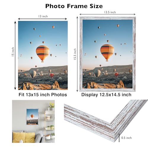 Image of JCJMY 13x15 Picture Frame Rustic White for Wall Hanging, Wall Mounting Horizontally or Vertically, 13 x 15 Wall Gallery Poster Photo Frame with Shatter Resistant Plexiglass, Rustic White