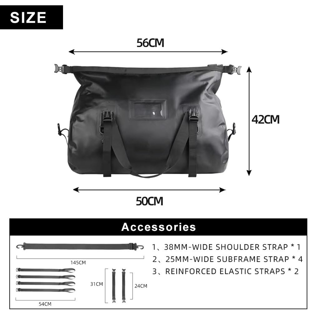 Bolsa Trasera Moto Bolsa para Motocicleta De 45 L Impermeable De PVC para Sillín Trasero Duradera Seca para Exteriores Bolso Moto
