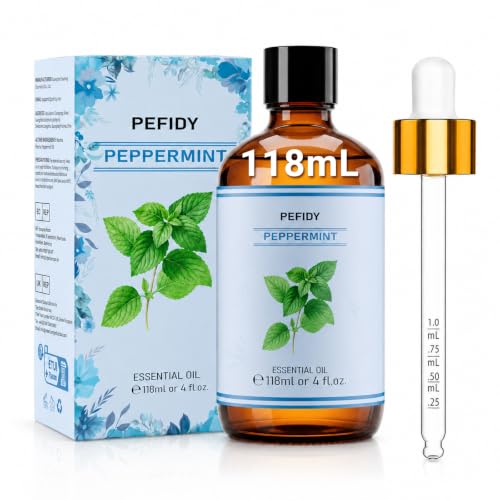PEFIDY Aceite Esencial de Menta Natural 118ml de Gran Capacidad para Difusor Humidificador y Masaje Esencia de Menta Refrescante y Relajante para Hogar y Cuidado Corporal