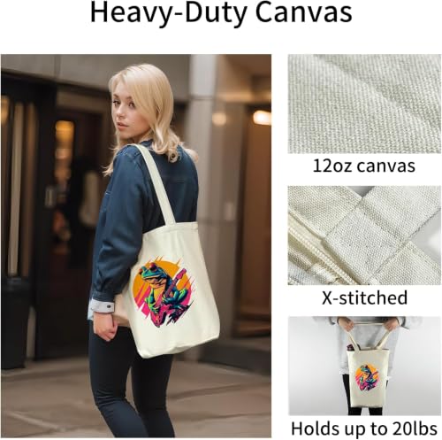 Image of itgowisa Canvas Tote Bag with Zipper Pocket, Reusable Grocery Bag for Daily