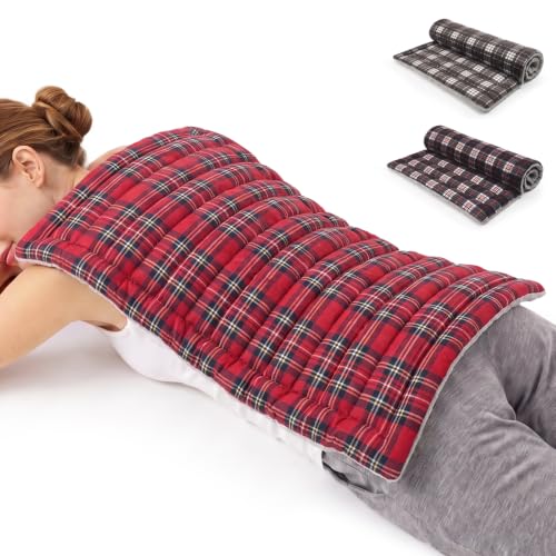 Image of Extra Large Microwave Heating Pad for Back, 24.4 X 14.17 Tartan Red | Moist Heat Pad for Neck and Shoulders, Warm Compress Therapy for Stomach Pain Relief, Gift for Women