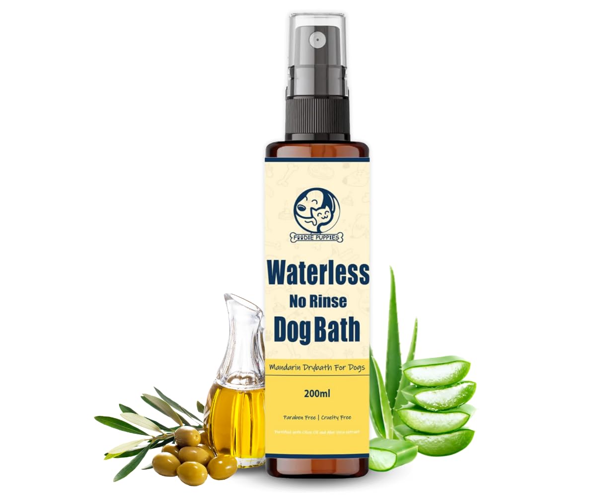 Foodie Puppies Mandarin Waterless Dry Bath for Dogs - 200ml | Paraben Free & Cruelty-Free | Fortified with Olive Oil and Aloe-Vera for Cleansing, Nourishing, & Soothing The Coat (B0BGJ4VFJW) Amazon Price History, Amazon Price Tracker