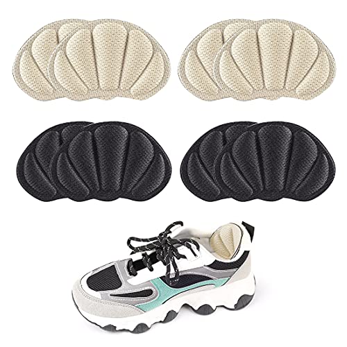Lot de 4 paires de coussinets de talon, coussinets de talon, coussinets antidérapants pour chaussures trop grands, coussinets antidérapants pour chaussures de sport pour homme et femme (beige + noir) Cover