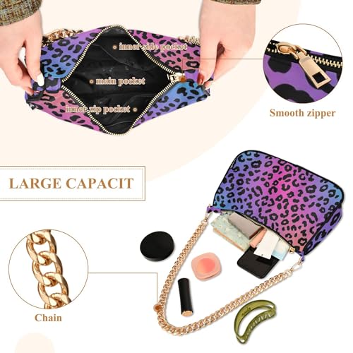 Rainbow Gradient Leopard Spots One Shoulder Purses for Women Party Dressy Purse Hobo Fashion Handbag Medium Zipper Closure4