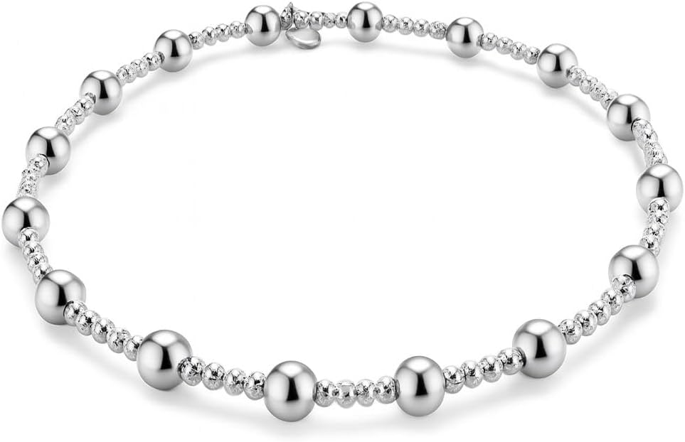SHOP LC 925 Sterling Silver Bracelets for Women - Stretch Bead Chain Bracelet - Exudes Beauty And Elegance Beaded Charm Jewelry - 7.5 Inches