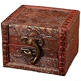 Caja de madera de inspiración antigua para organización de joyas y cosméticos con madera de abeto y sistema de cierre de aleación (A)