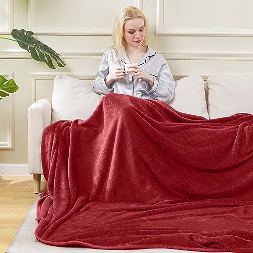 HOZY Fleece Blanket 350GSM Super Fluffy Snuggly Solid - Throws for Sofas Large Bed - Anti-static Blankets Red Double 150 x 200cm - Image 4