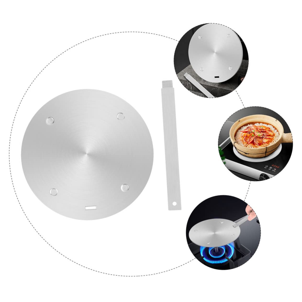 Placa Difusora de Calor Adaptador Resistente Fácil de Operar y No se Deforma de Acero Inoxidable 1 Set para Cocina de Inducción para Uso Doméstico