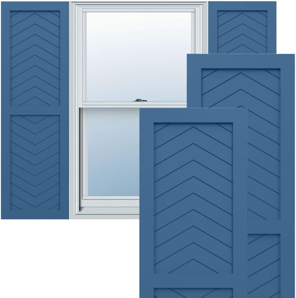 15"W x 39"H True Fit PVC Two Panel Chevron Modern Style Fixed Mount Shutters, Sojourn Blue (Per Pair - Hardware Not Included)