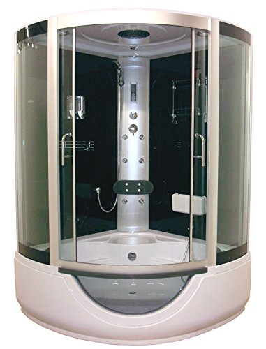 FARO, cabina hidromasaje FARO, baño de ducha completa, acceso de esquina a puertas correderas de vidrio templado, 136x136x230cm, 10 boquillas hidromasadoras cuadradas, estantes y radio FM, perfiles