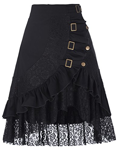 Women's Steampunk Gothic Victorian Gypsy Hippie Lace Splice Party Skirts Black M