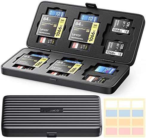 ORICO SD Card Holder - Water-Resistant, Anti-Shock Memory Card Case for 6 CF Cards + 8 SD/SDXC/SDHC with Labels