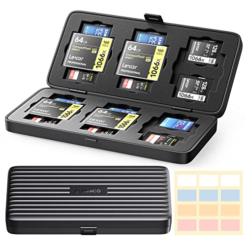ORICO SD Card Holder - Water-Resistant, Anti-Shock Memory Card Case for 6 CF Cards + 8 SD/SDXC/SDHC with Labels