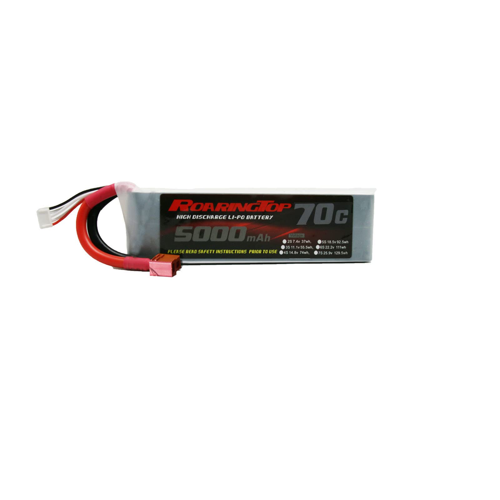Roaring Top 4S 5000mAh 14.8V 70C Lipo RC Battery with T Plug for Traxxas Slash X-Maxx RC Evader BX Car Buggy Truggy Crawler Monster Car Helicopter Airplane FPV Racing