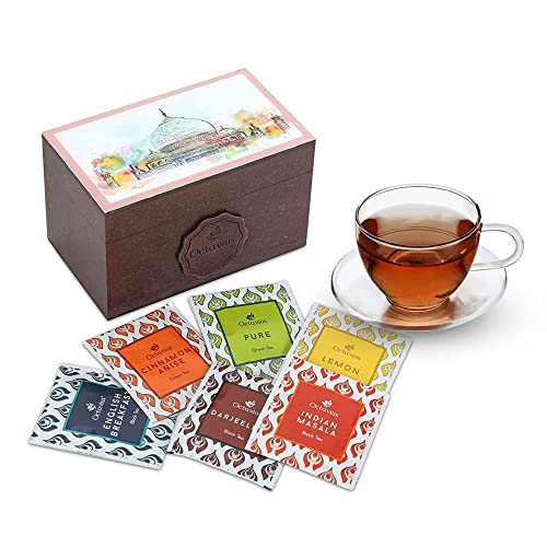 Octavius Taj Wooden Tea Gift Box - 30 Tea Bags | Assortment Of Fine Black & Green Tea | Premium Gift Box