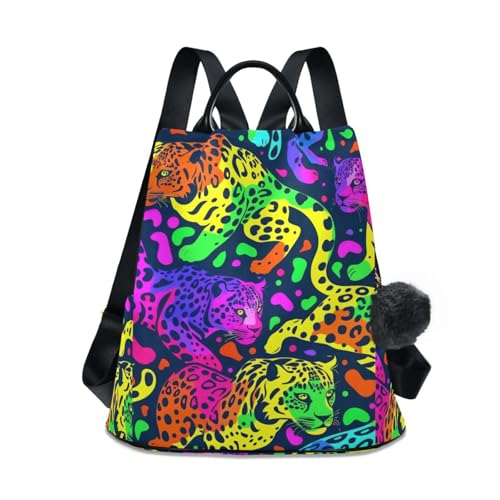 KLL Neon Colored Cheetahs Fashion backpacks for girls casual college backpack for women for Daily College Shopping with Pom-pom keychain