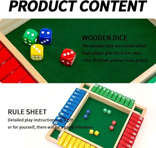 Image of Wooden Shut The Box Game for Kids & Adults | 4-Player Math Learning Board with Dice | Montessori Educational Toy | Wooden Number Flip Strategy Game | Family Board Game
